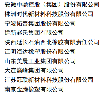 　獲得2020年度全國(guó)橡膠制品行業(yè)“十強(qiáng)”榮譽(yù)稱號(hào)的企業(yè)